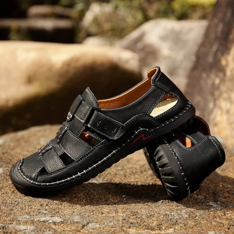 Mens Sport Sandals Closed Toe Outdoor Fisherman Shoes Leather Summer Beach Loafters
