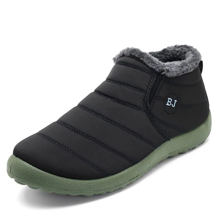 Men Waterproof Warm Fur Lining Letter Slip On Ankle Boots-burnzay