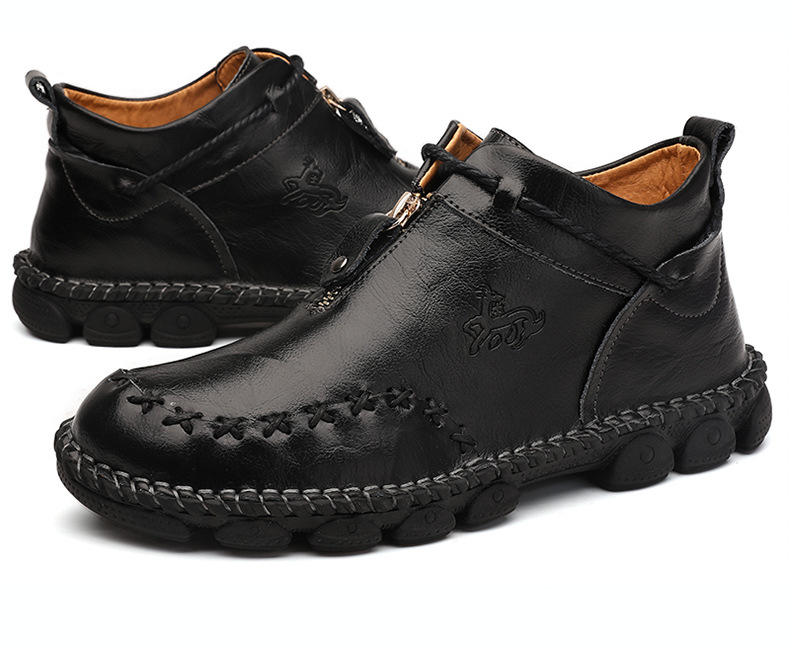 Men's British high top round toe zipper handmade shoes