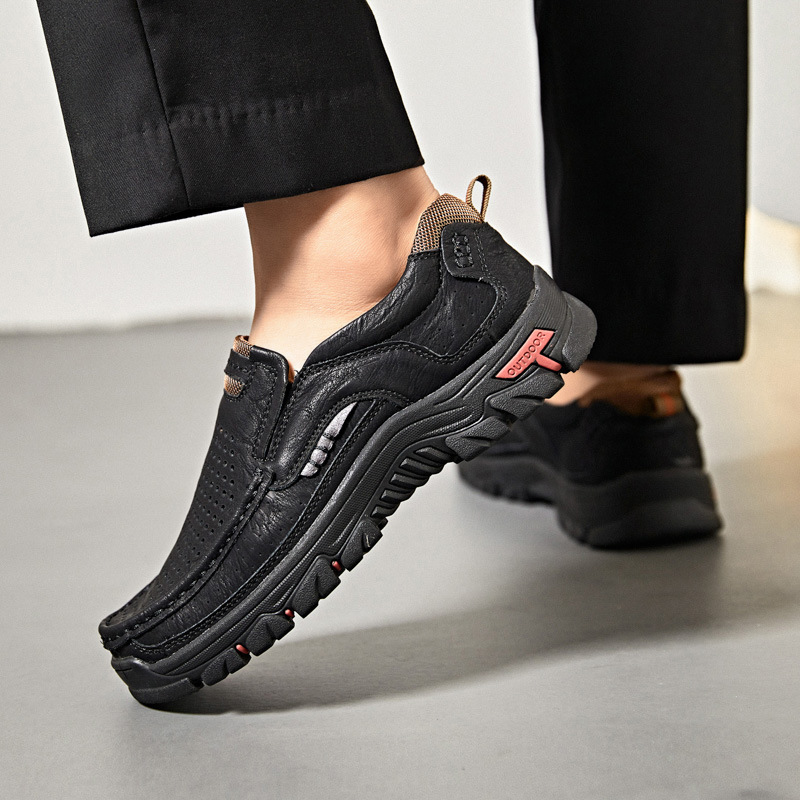 Men's Comfortable Leather Moccasin Chukka Boots Non-Slip Outdoor Work Boots - Mesh Upper Version