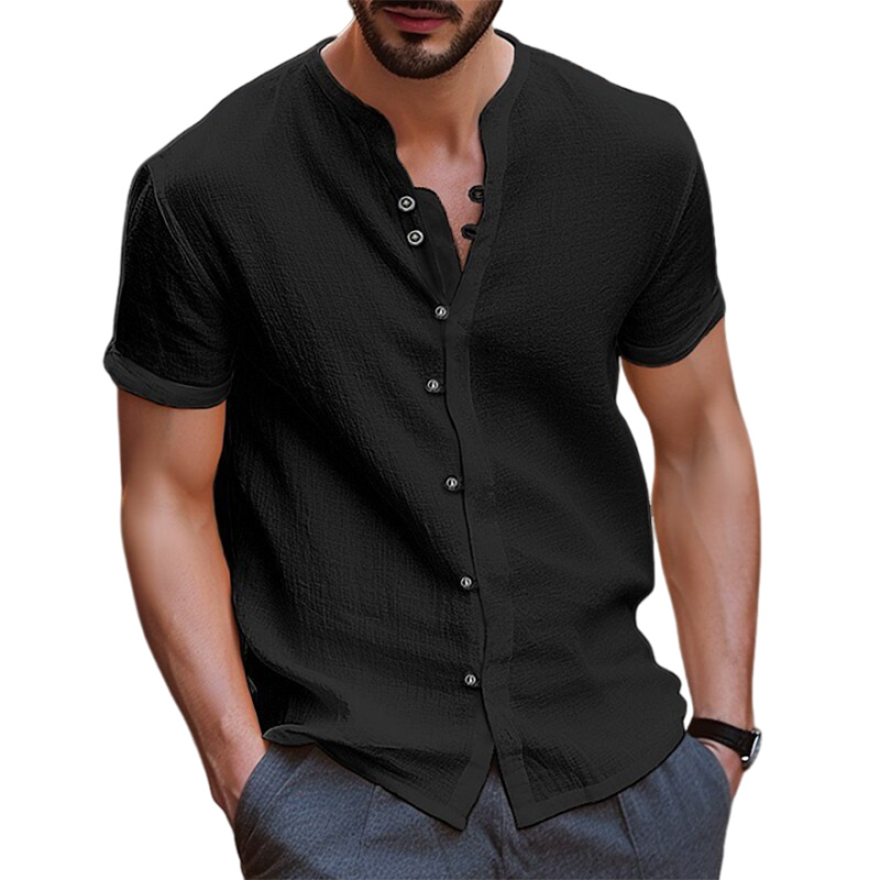 Men's Vintage Cotton Linen Casual Loose Short Sleeve Shirt