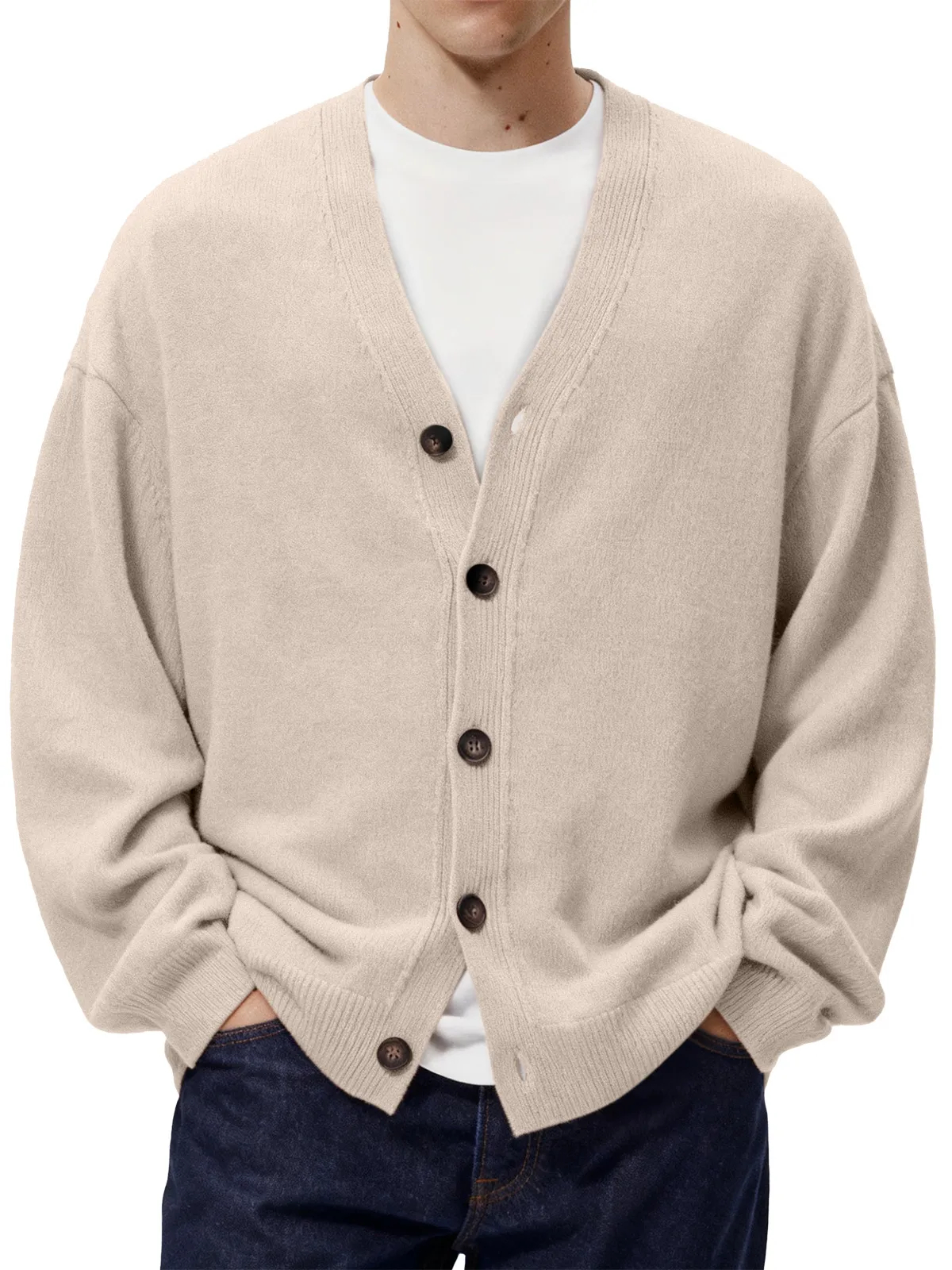 Men's Casual Loose Single Breasted Knitted Cashmere Sweater Jacket