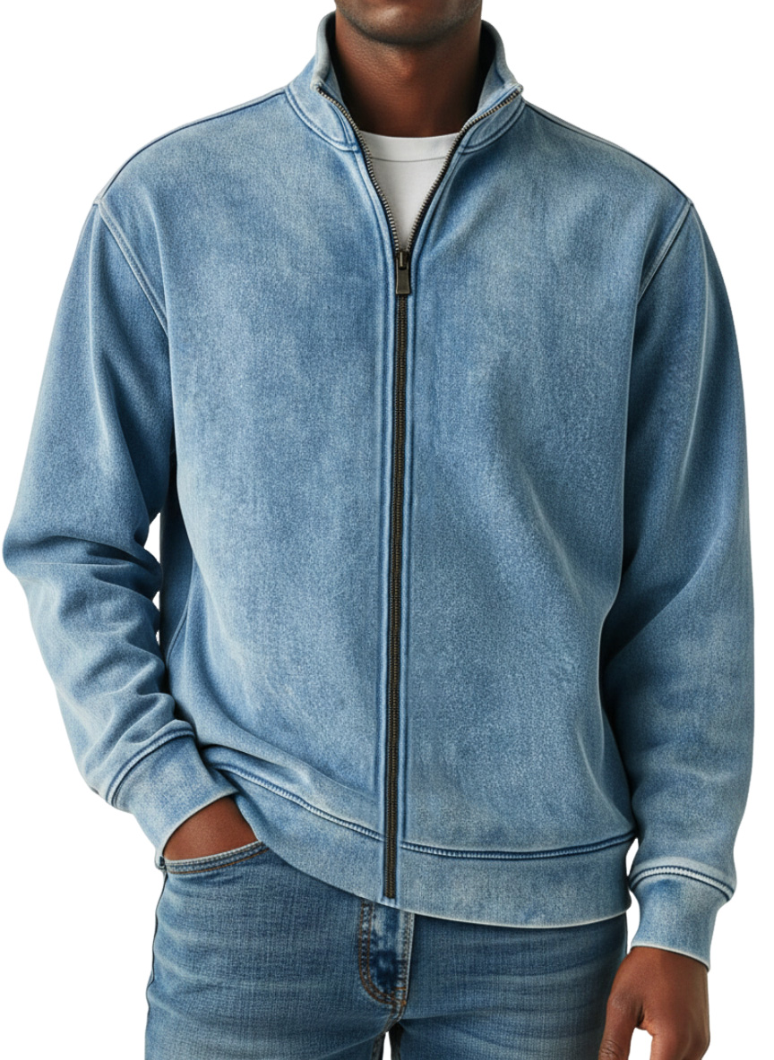 Men's Simple Retro Solid Color Zipper Sweatshirt Jacket