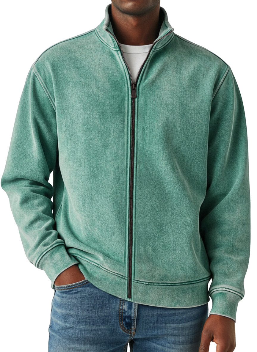 Men's Simple Retro Solid Color Zipper Sweatshirt Jacket