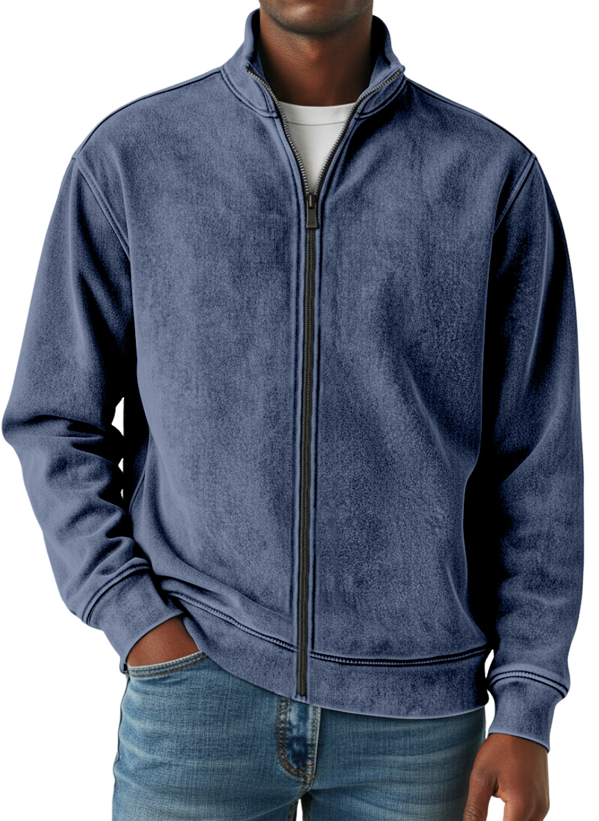Men's Simple Retro Solid Color Zipper Sweatshirt Jacket