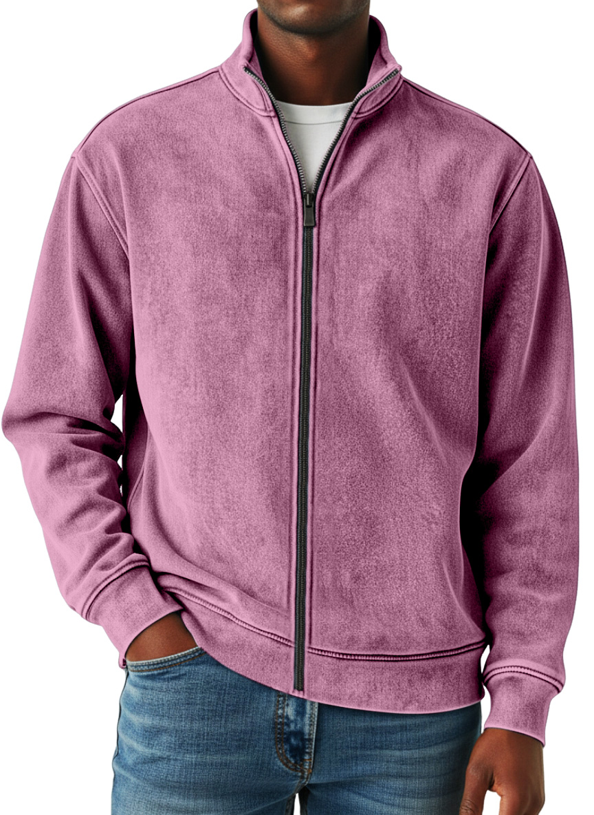 Men's Simple Retro Solid Color Zipper Sweatshirt Jacket
