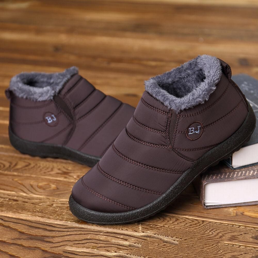 Men Waterproof Warm Fur Lining Letter Slip On Ankle Boots-burnzay