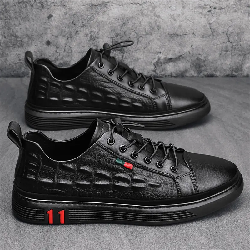 Men's Crocodile Print Leather Casual Sneakers