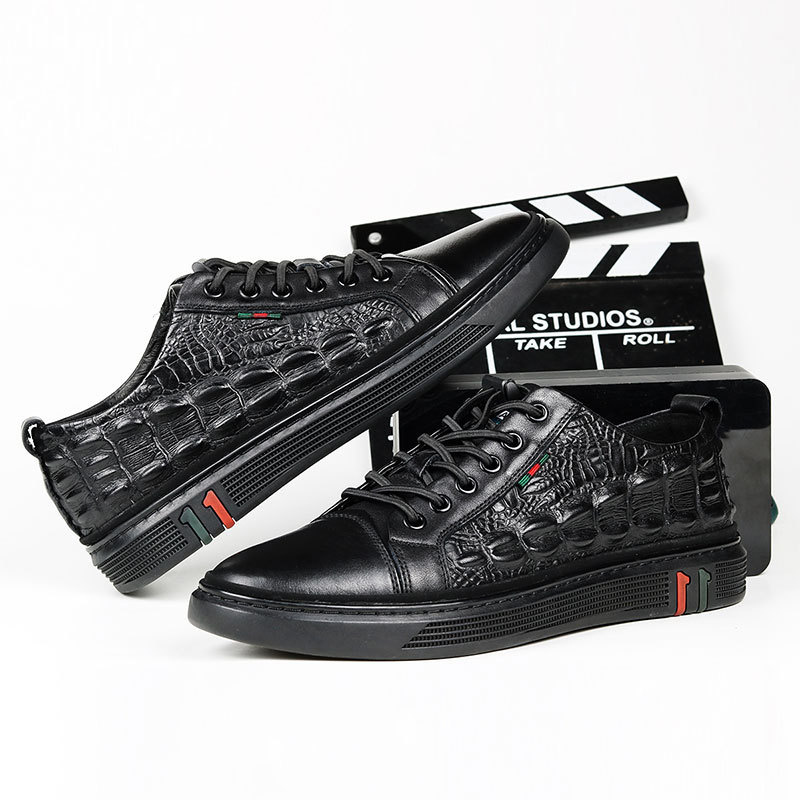 Men's Crocodile Print Leather Casual Sneakers