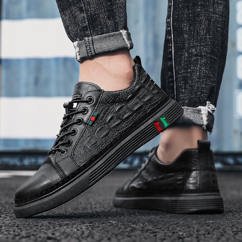 Men's Crocodile Print Leather Casual Sneakers
