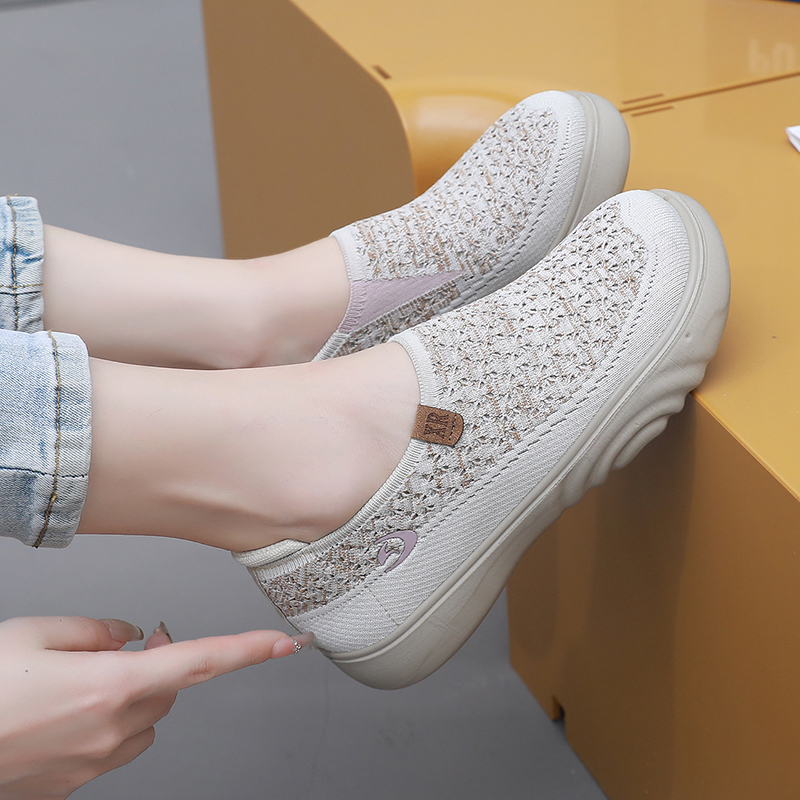 Women's Soft Orthopedic Shoes Breathable Woven Go Walking Slip On Foam Shoes Arch Support Hands Slip in Chunky Wedge