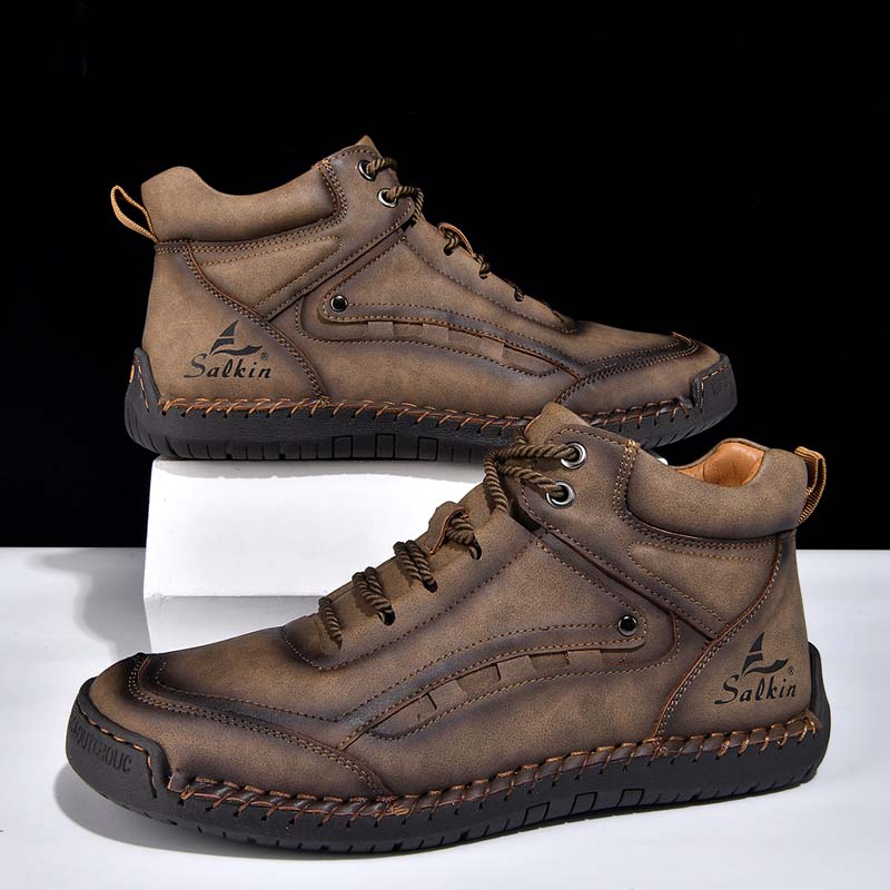 Men's Outdoor Vintage Work Boots - Handcrafted Stitching, Waterproof & Slip-Resistant