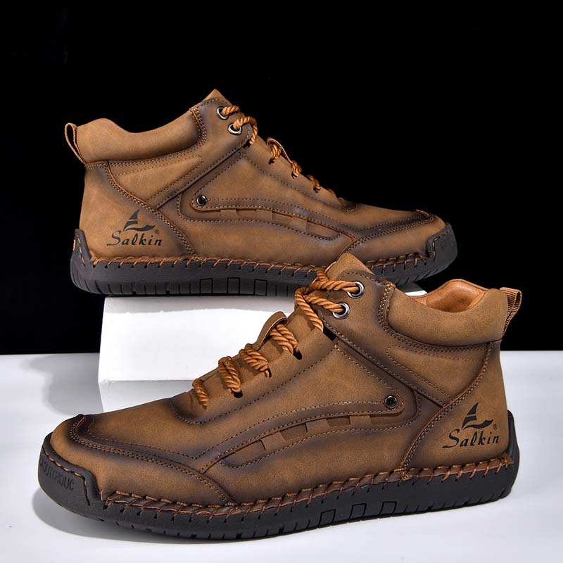 Men's Outdoor Vintage Work Boots - Handcrafted Stitching, Waterproof & Slip-Resistant