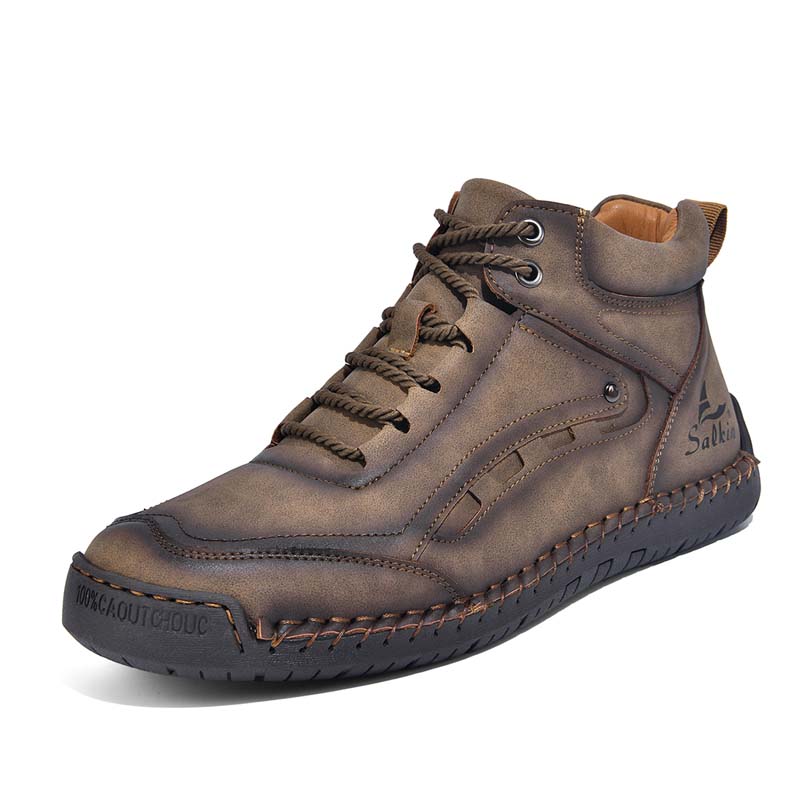 Men's Outdoor Vintage Work Boots - Handcrafted Stitching, Waterproof & Slip-Resistant