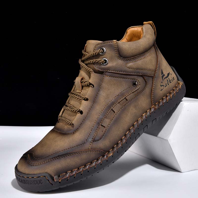 Men's Outdoor Vintage Work Boots - Handcrafted Stitching, Waterproof & Slip-Resistant