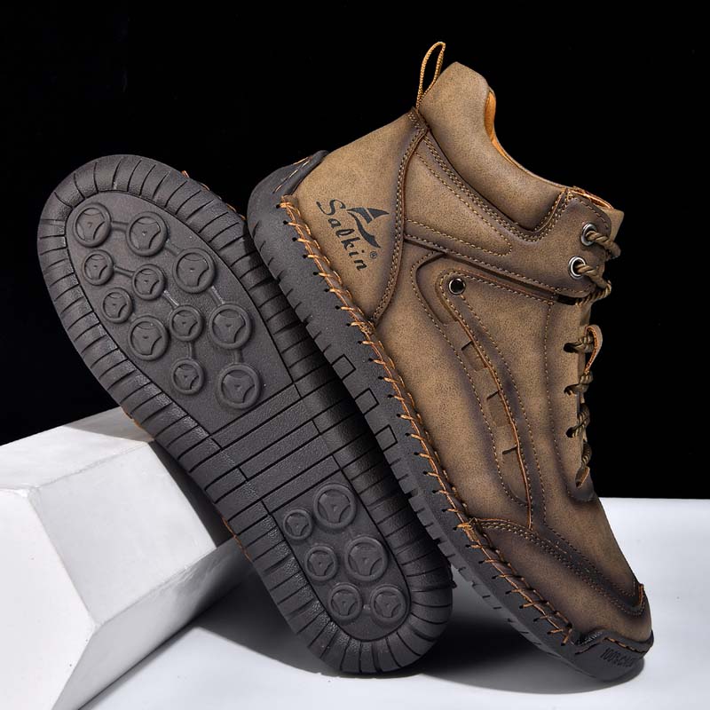 Men's Outdoor Vintage Work Boots - Handcrafted Stitching, Waterproof & Slip-Resistant