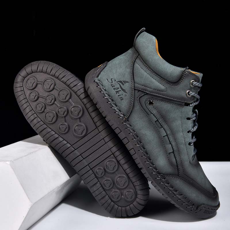 Men's Outdoor Vintage Work Boots - Handcrafted Stitching, Waterproof & Slip-Resistant