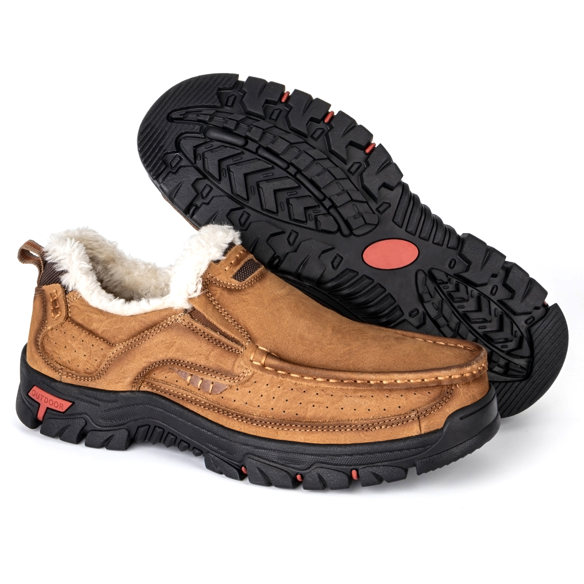 Mens Warm Winter Leather Non-slip Walking Shoes