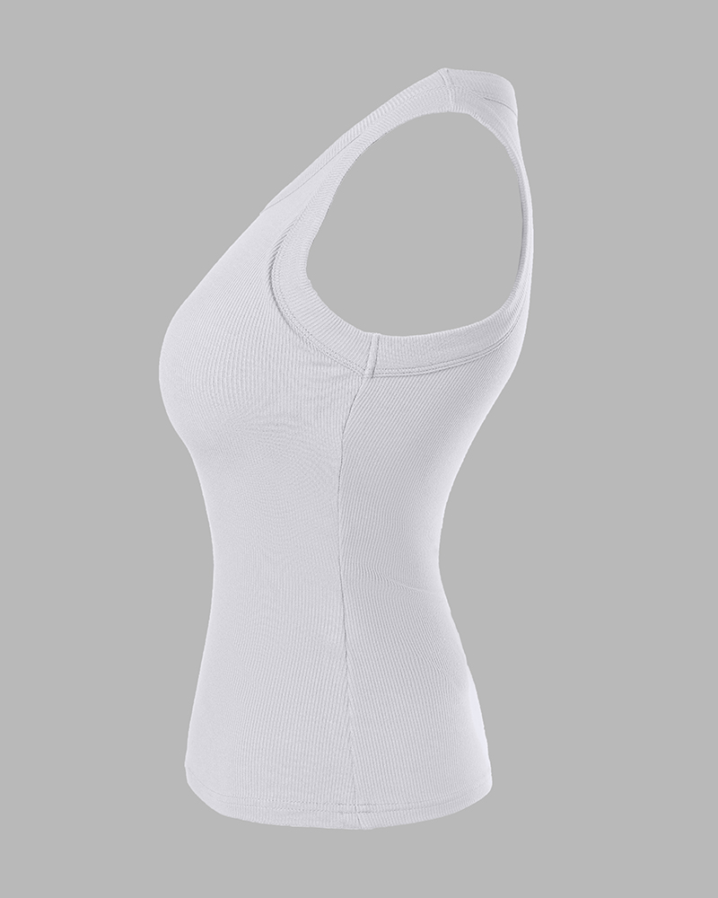 Built-in Bra 2 Piece Athletic Tank Tops for Women Ribbed Tank Top