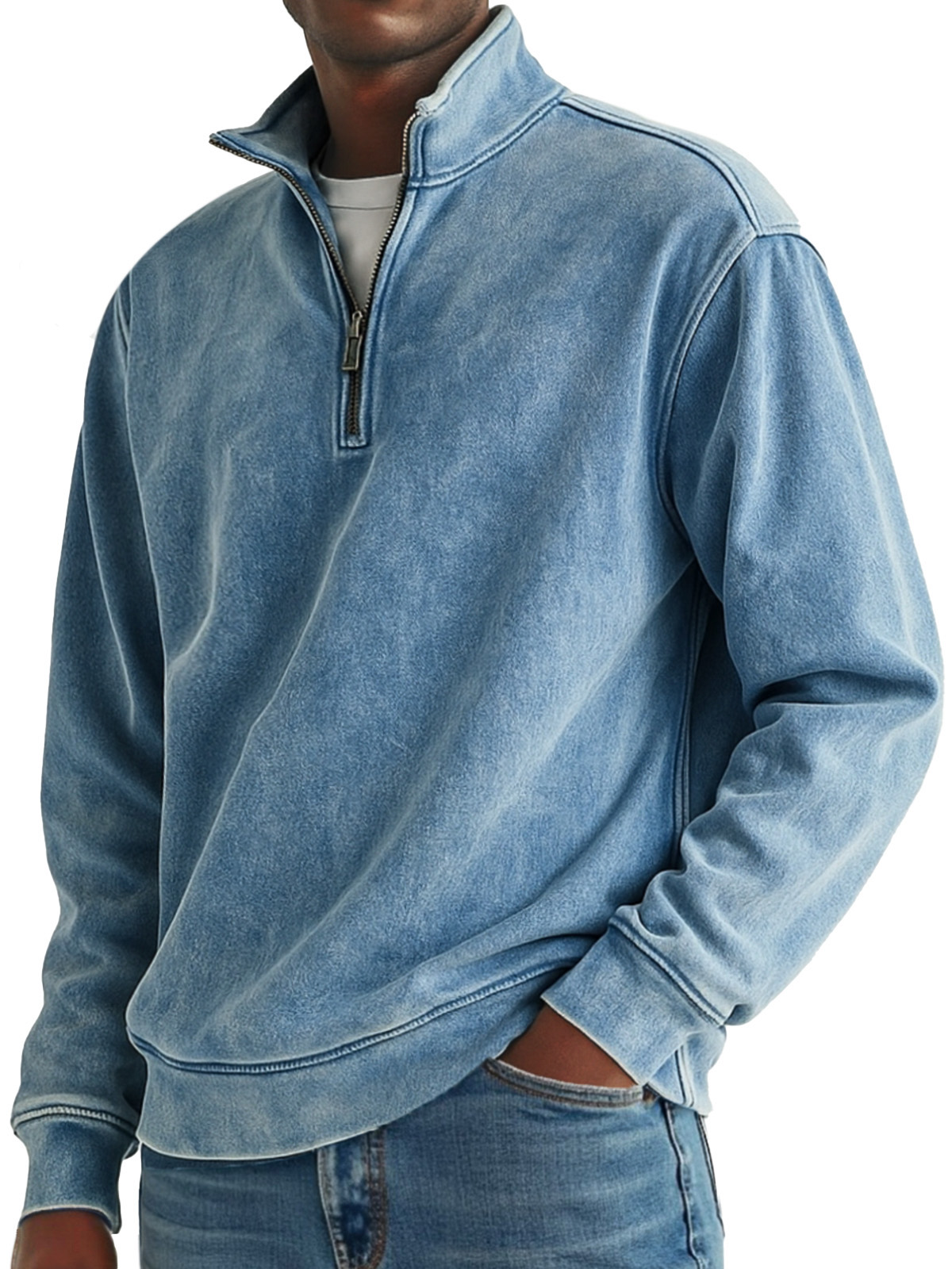 Men's Simple Retro Solid Color Quarter Zip Sweatshirt