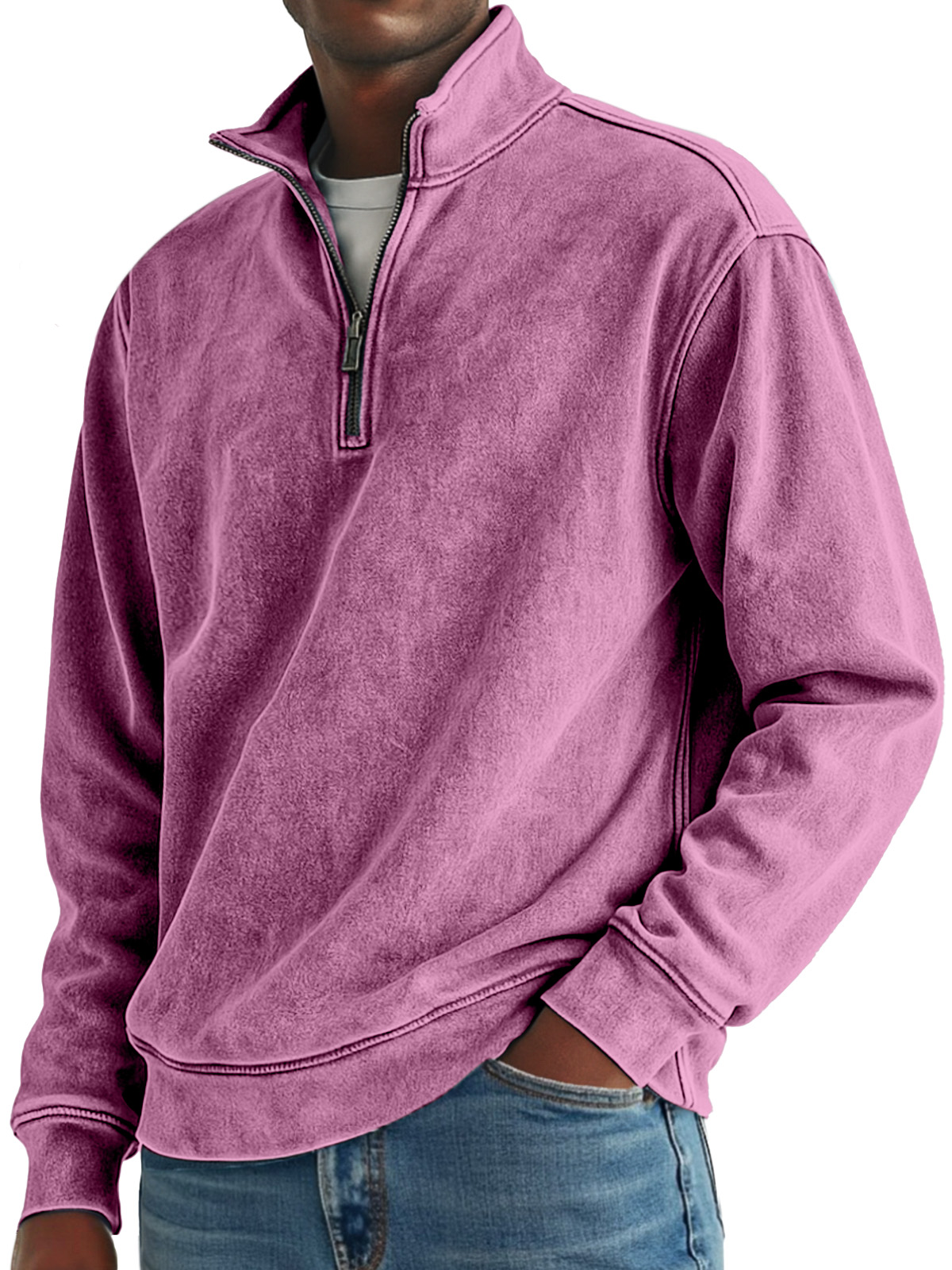 Men's Simple Retro Solid Color Quarter Zip Sweatshirt