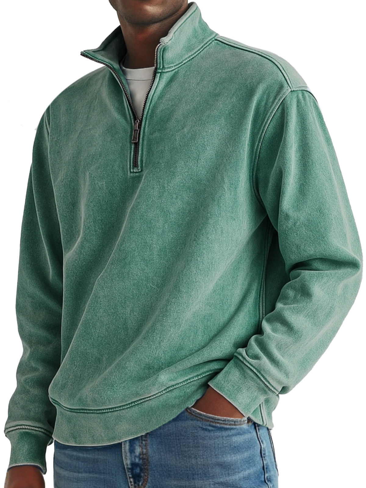 Men's Simple Retro Solid Color Quarter Zip Sweatshirt