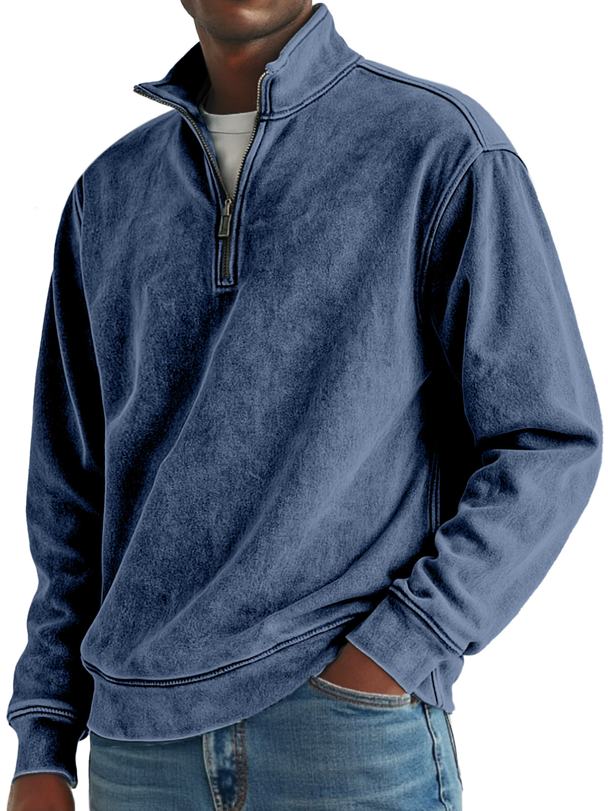 Men's Simple Retro Solid Color Quarter Zip Sweatshirt