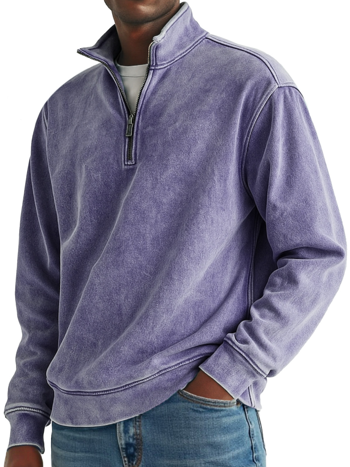 Men's Simple Retro Solid Color Quarter Zip Sweatshirt
