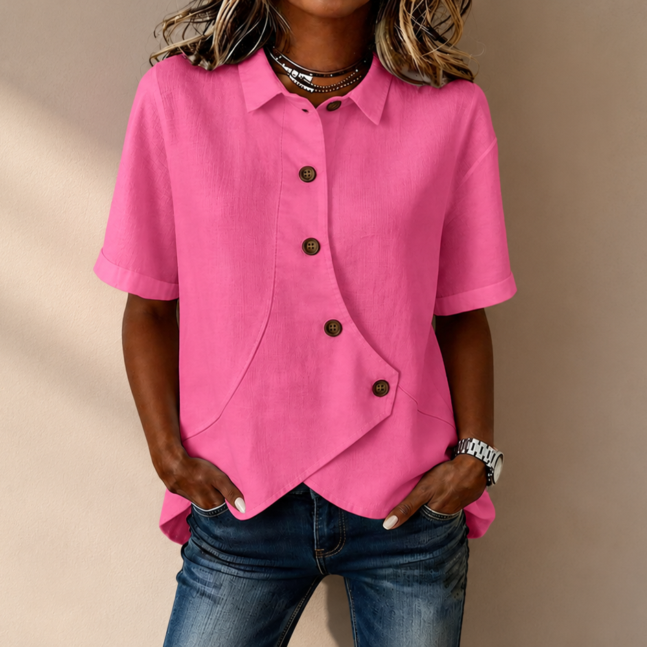 Women's Collared Irregular Shirt | Loose Fit, Slimming, Short-sleeved Casual & Versatile Top