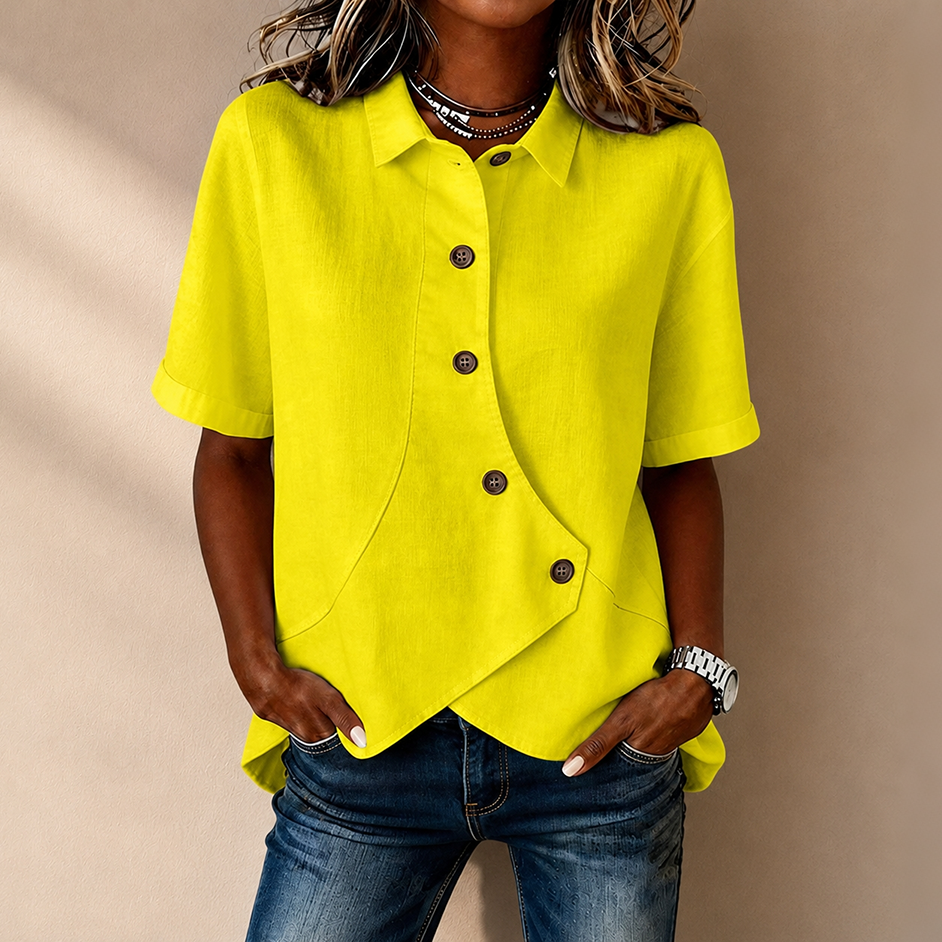 Women's Collared Irregular Shirt | Loose Fit, Slimming, Short-sleeved Casual & Versatile Top