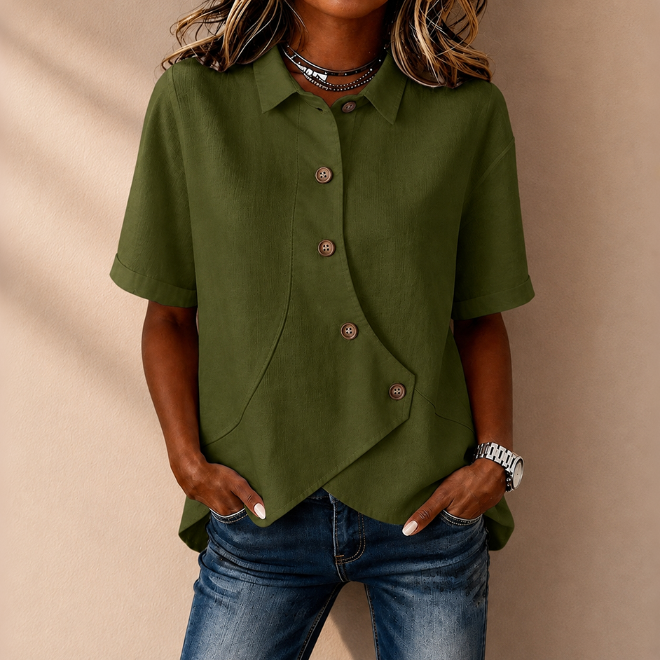 Women's Collared Irregular Shirt | Loose Fit, Slimming, Short-sleeved Casual & Versatile Top