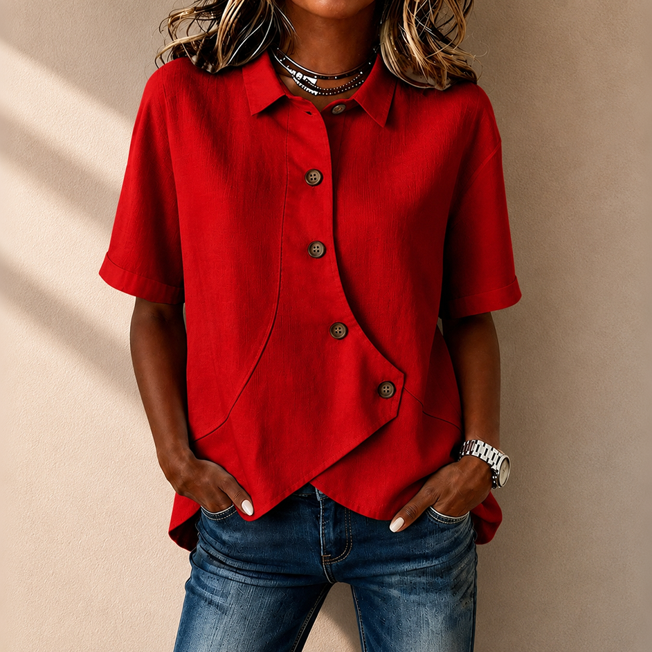 Women's Collared Irregular Shirt | Loose Fit, Slimming, Short-sleeved Casual & Versatile Top