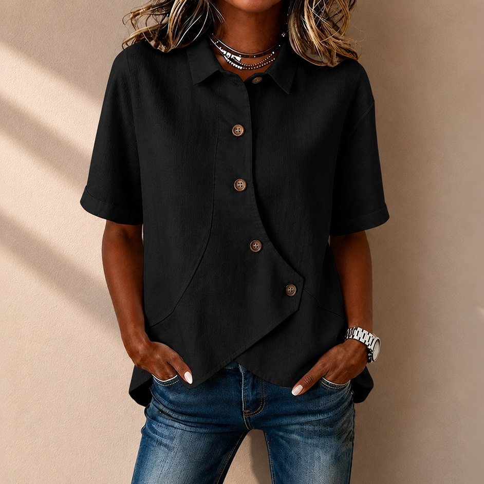 Women's Collared Irregular Shirt | Loose Fit, Slimming, Short-sleeved Casual & Versatile Top