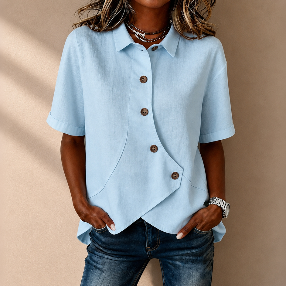 Women's Collared Irregular Shirt | Loose Fit, Slimming, Short-sleeved Casual & Versatile Top