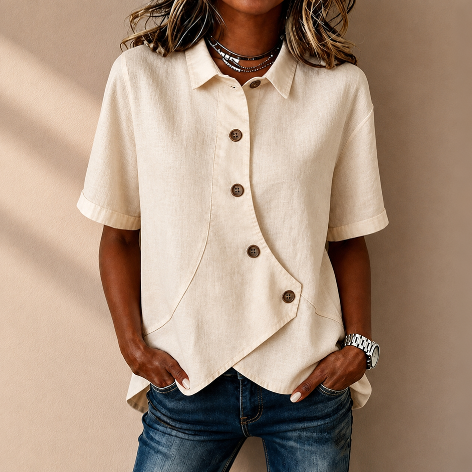 Women's Collared Irregular Shirt | Loose Fit, Slimming, Short-sleeved Casual & Versatile Top