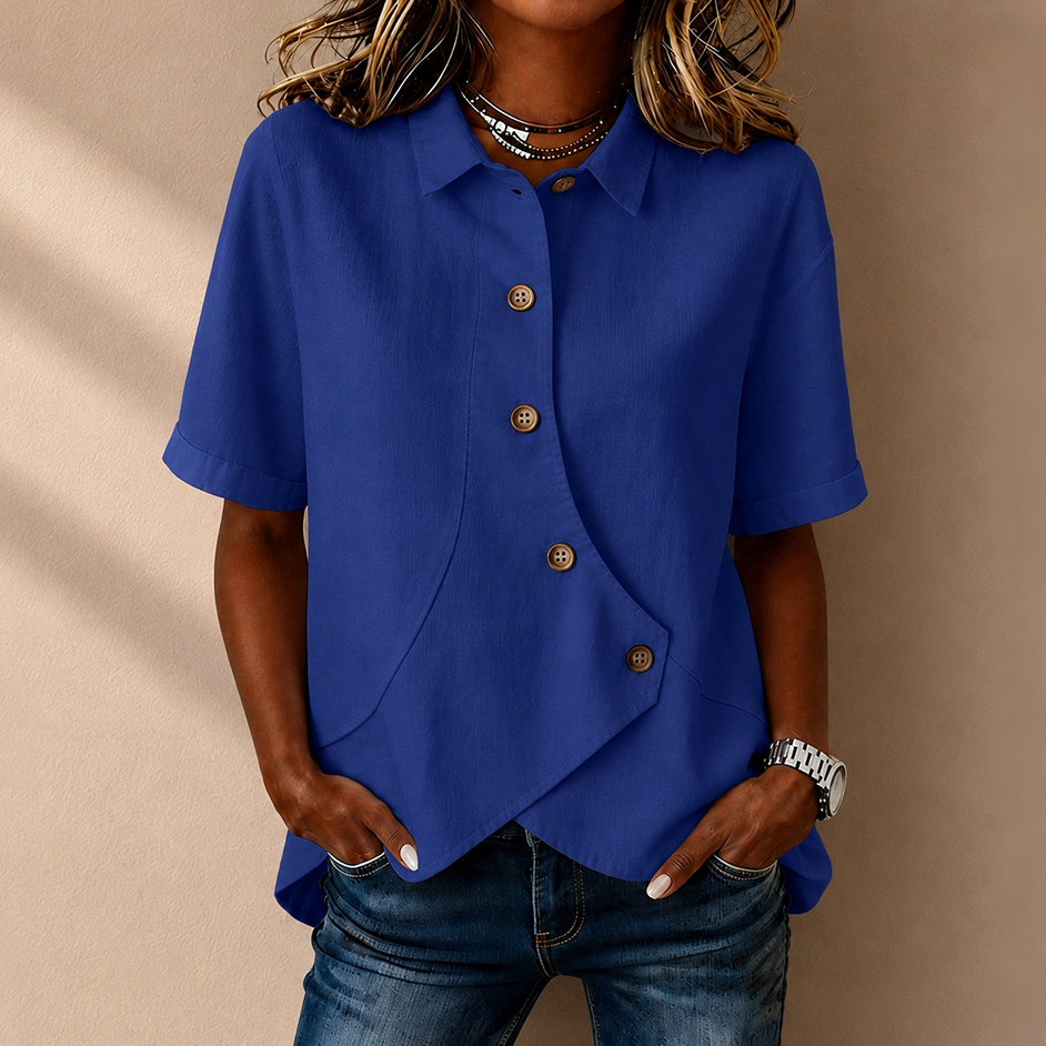 Women's Collared Irregular Shirt | Loose Fit, Slimming, Short-sleeved Casual & Versatile Top