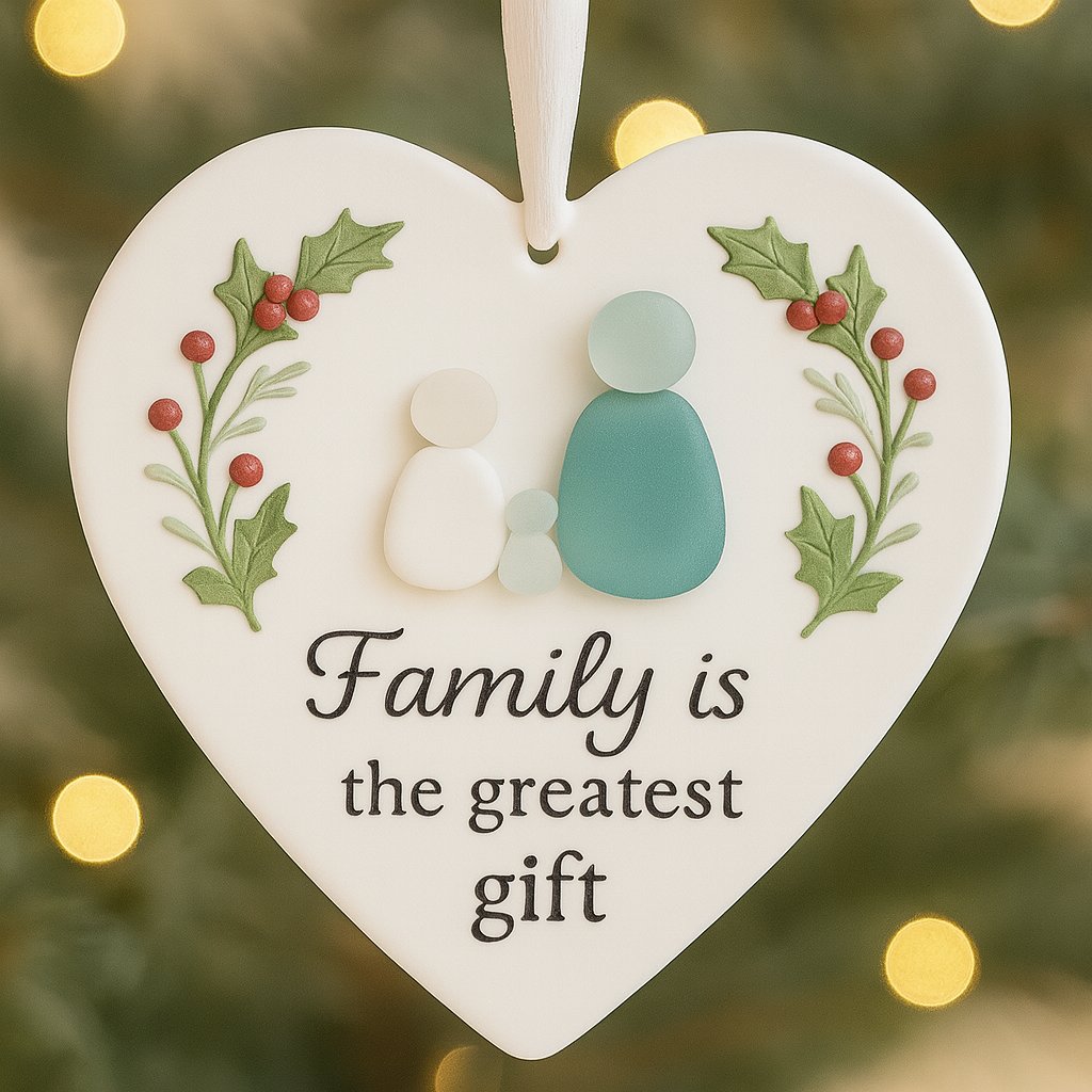 Heart-Shaped Sea Glass Family Ornament 🎄💞 Celebrating Love, Blessings & Togetherness 🌟