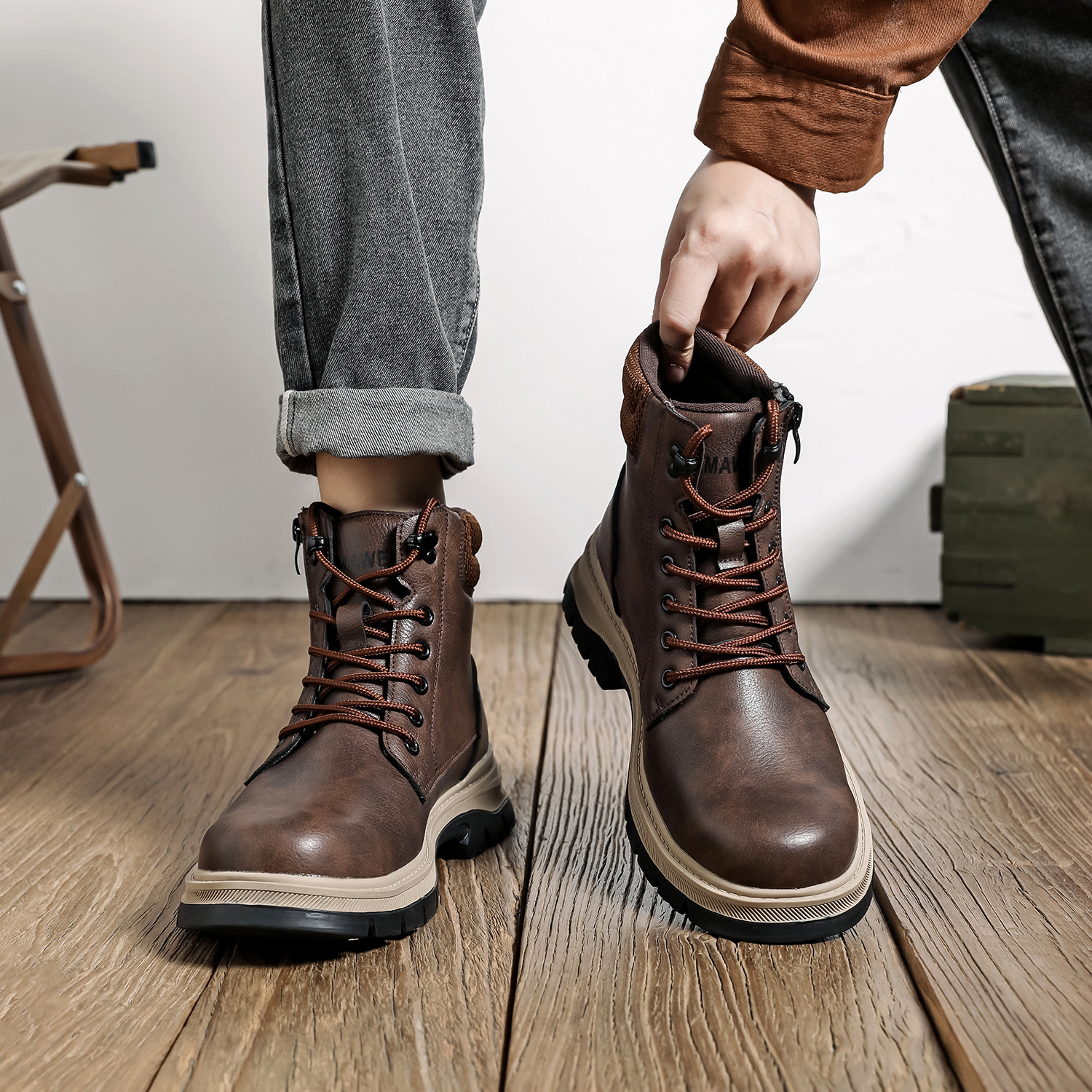 (⏰Limited Time Sale 70% OFF)Men's Steel Toe Boots - Waterproof, Slip-resistant, Puncture-resistant, Scratch-proof and Smash-proof; Orthopedic Arch Support Ankle Support Wide Toe - Ideal for Hiking, Ranch Construction and Warehouses