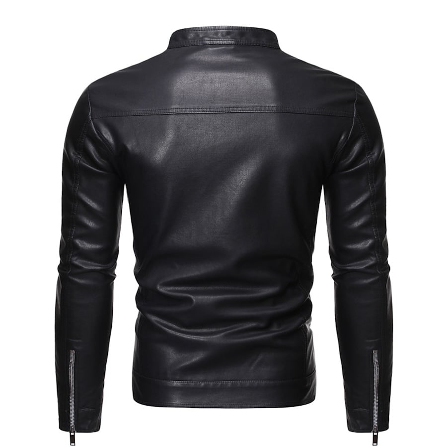Men's PU leather Motorcycle Jacket Casual Coat
