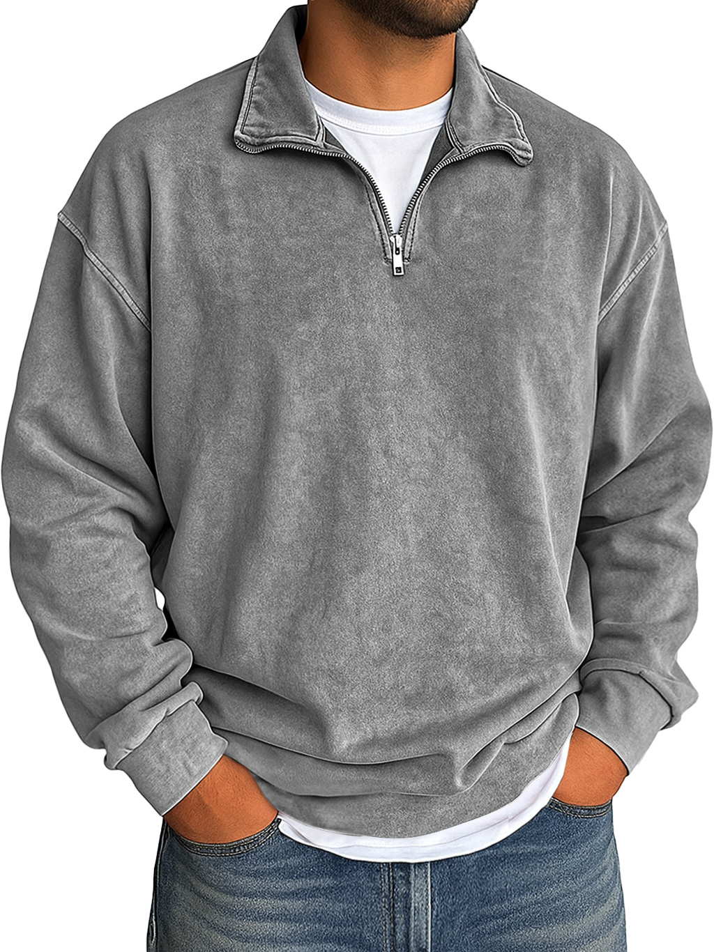 Men's Retro Daily Stand Up Collar Zipper Used Hoodie