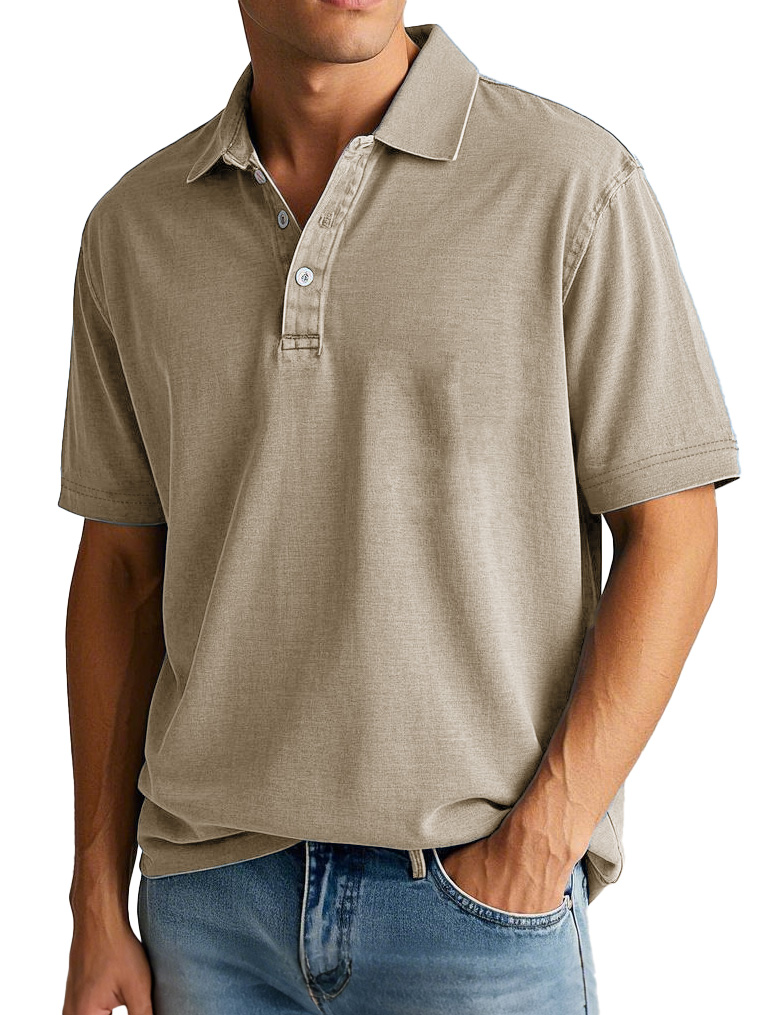 Men's Vintage Distressed Pocket Short Sleeve Lapel Polo Shirt