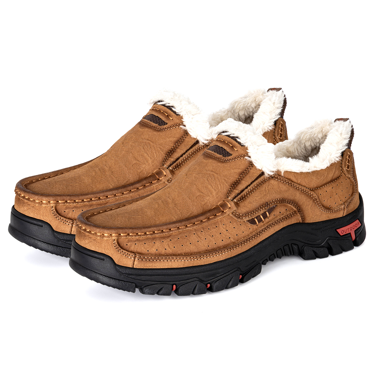 Mens Warm Winter Leather Non-slip Walking Shoes
