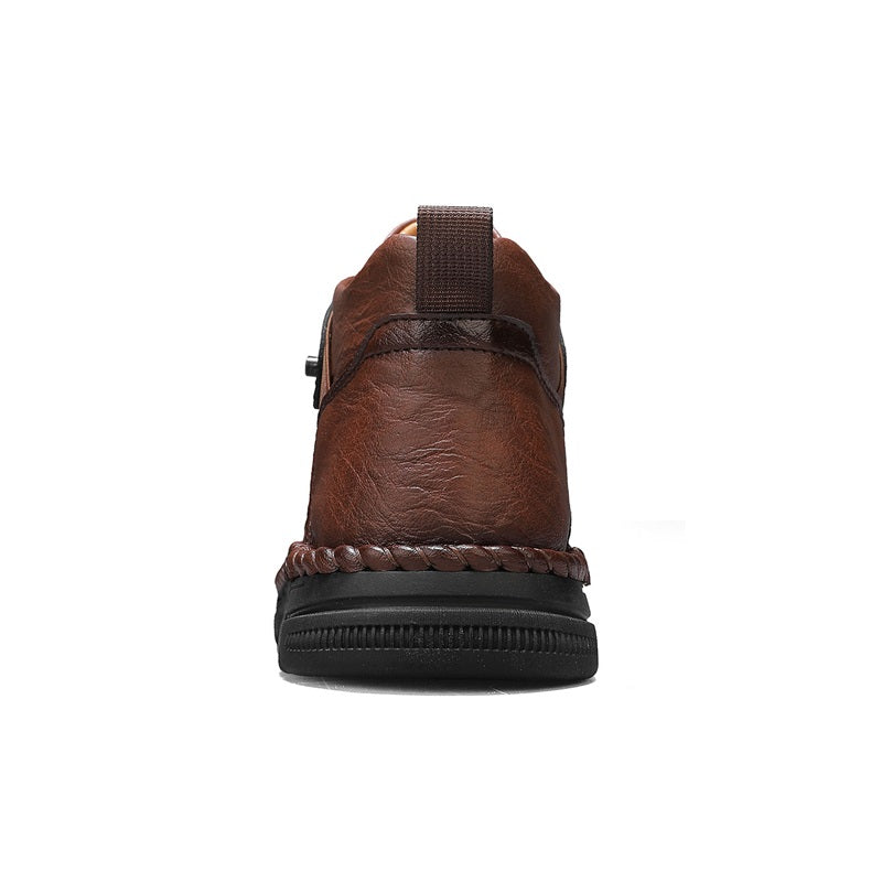 Mens Casual Leather Shoes Ankle Chukka Boots Slip On Lightweight Loafers Mid top Walking Driving Shoes for Male