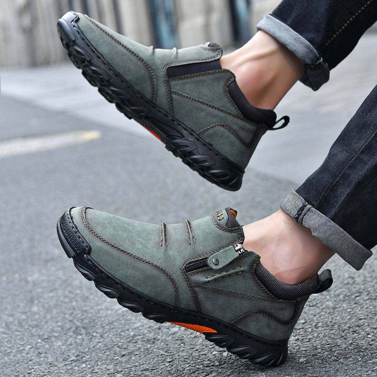 Men's Genuine Leather Casual Boots - Side Zipper, Breathable, Wide Toe Box with Arch Support