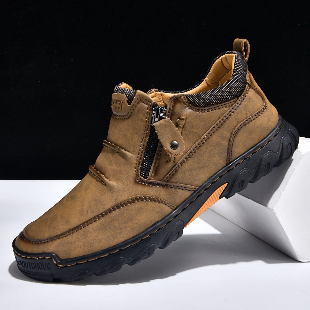 Men's Genuine Leather Casual Boots - Side Zipper, Breathable, Wide Toe Box with Arch Support