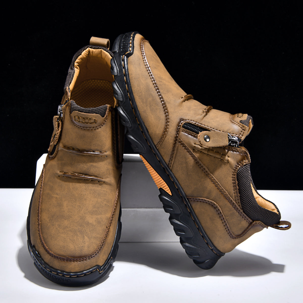 Men's Genuine Leather Casual Boots - Side Zipper, Breathable, Wide Toe Box with Arch Support