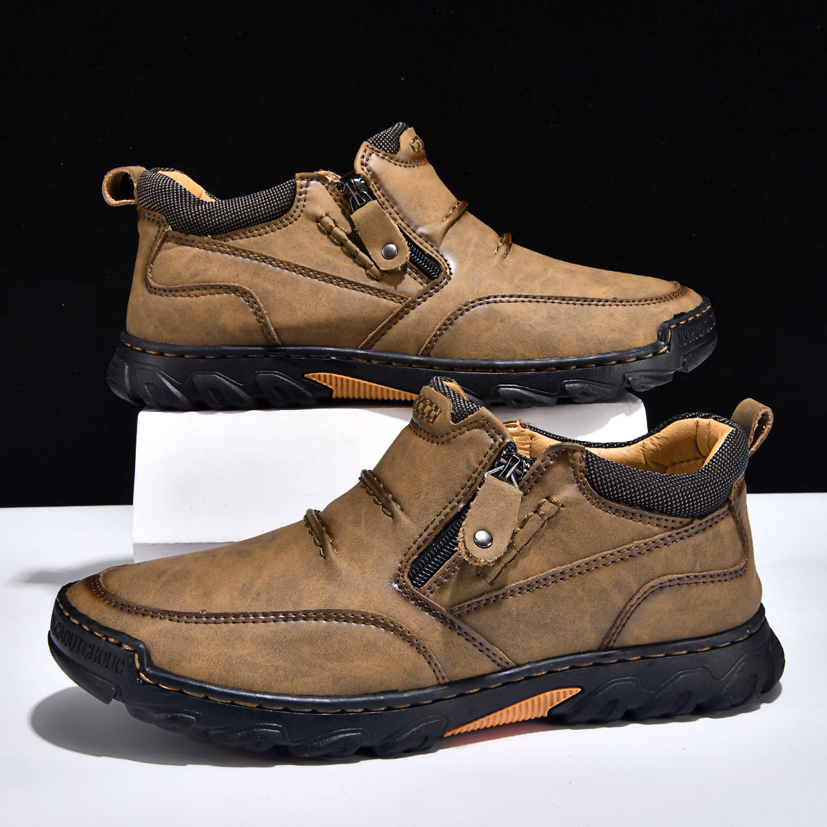 Men's Genuine Leather Casual Boots - Side Zipper, Breathable, Wide Toe Box with Arch Support