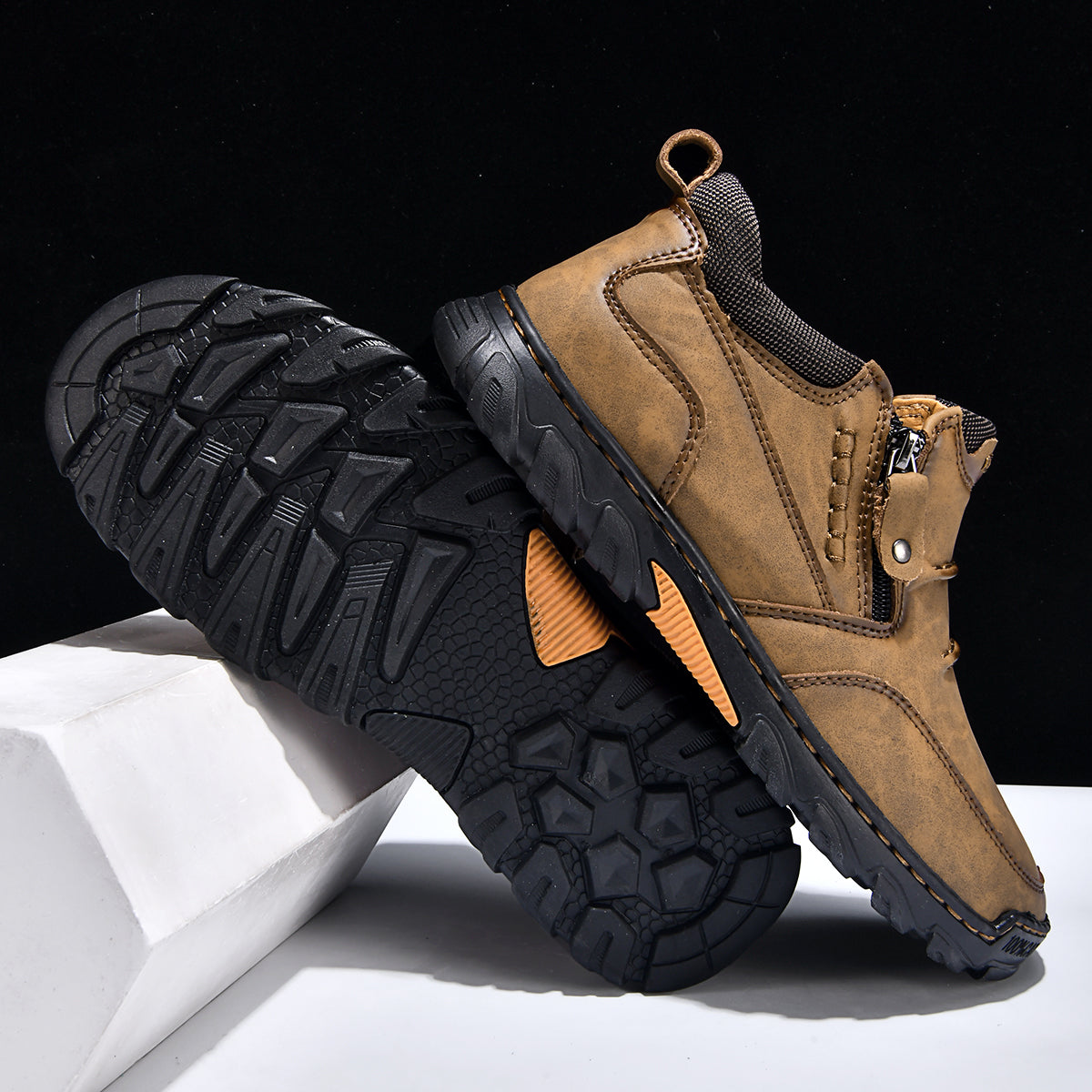 Men's Genuine Leather Casual Boots - Side Zipper, Breathable, Wide Toe Box with Arch Support