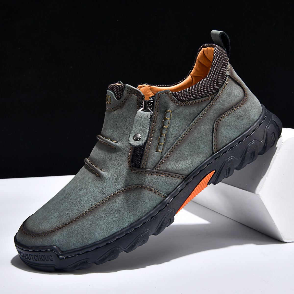 Men's Genuine Leather Casual Boots - Side Zipper, Breathable, Wide Toe Box with Arch Support
