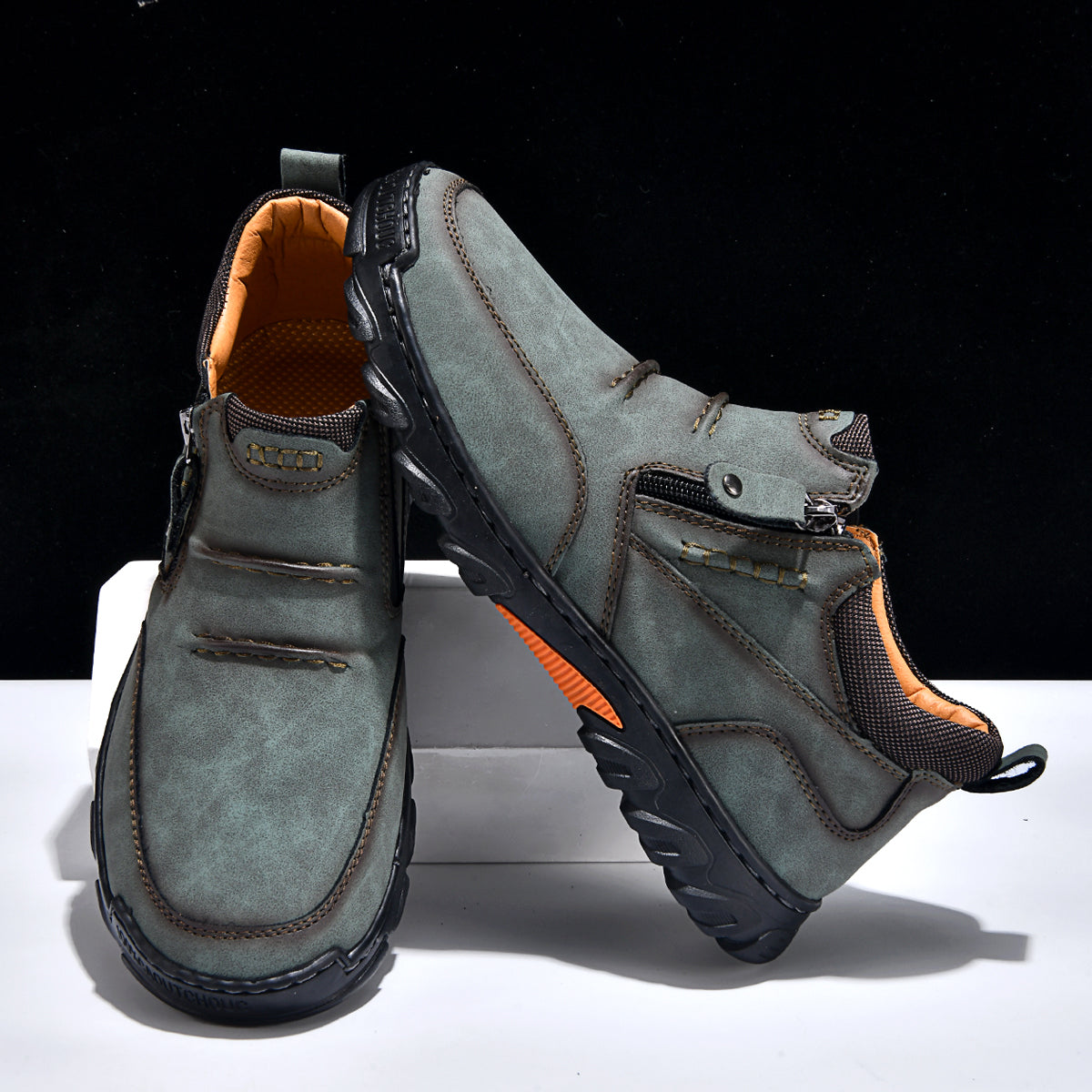 Men's Genuine Leather Casual Boots - Side Zipper, Breathable, Wide Toe Box with Arch Support